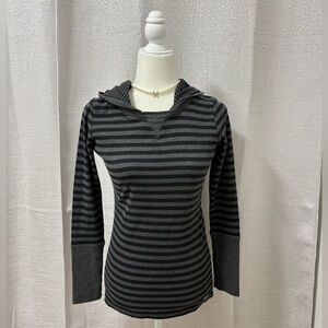 Marc New York Women’s Black and Gray Striped Hoodie Top Small Grunge Whimsigoth